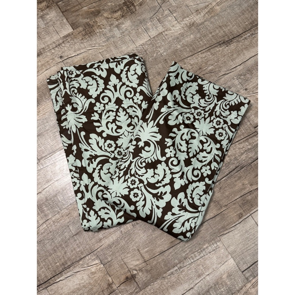 Waverly Damask Print Curtain Panel Set of 2 Brown and Blue Cotton Lined 50x84